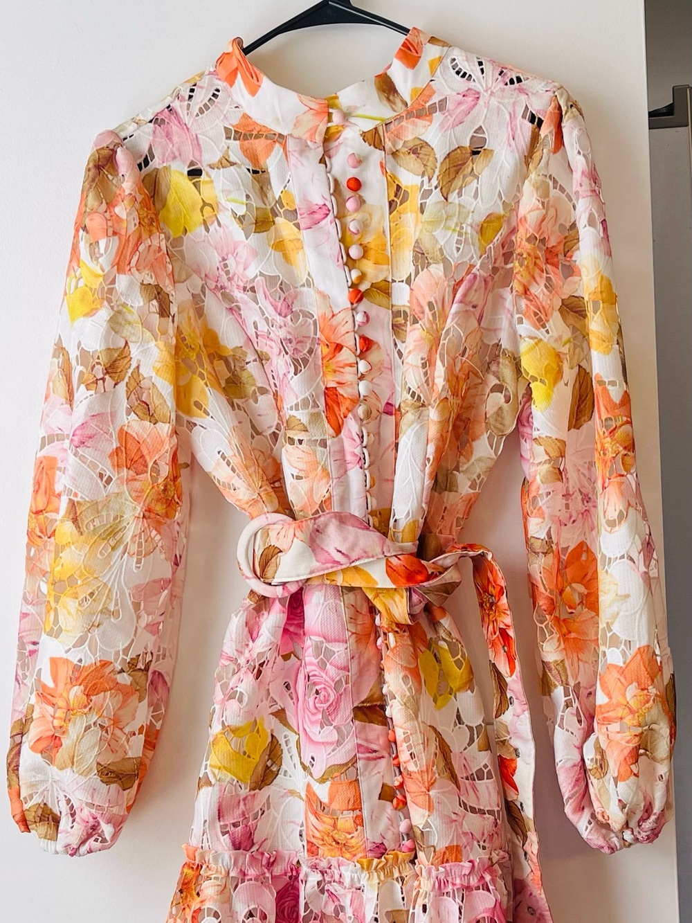 Floral Tiered Long-Sleeve Dress in Pink & Yellow - Picture 2 of 5